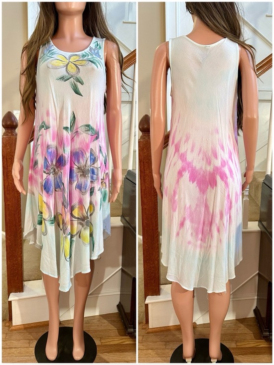Sunflower Dresses & Skirts - Sleeveless Floral Tie-Dye Swing Dress in Pink, Blue & Yellow
